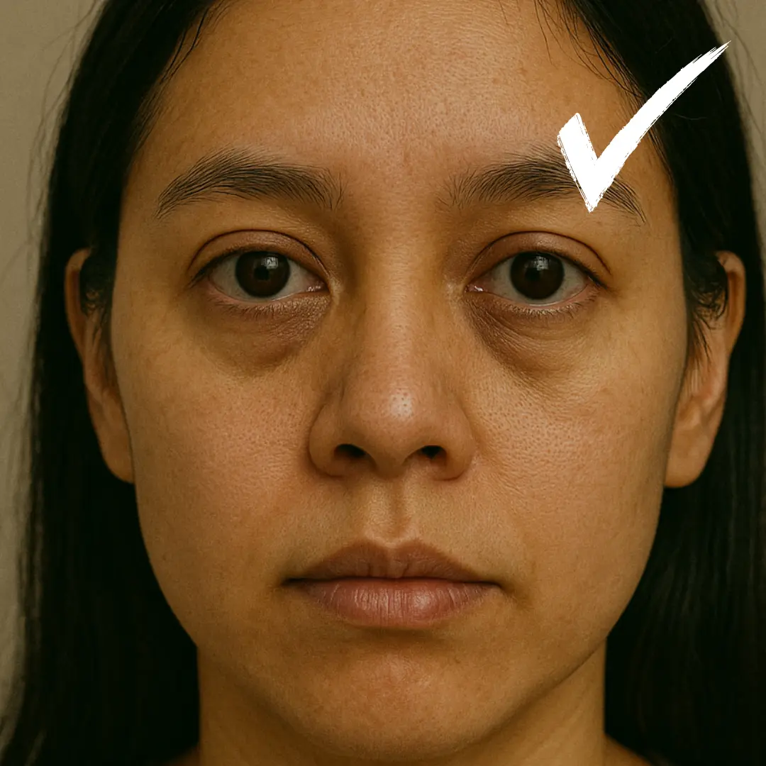 Front-view example of a patient with under-eye fat bulges who may be assessed for Eyebag Surgery