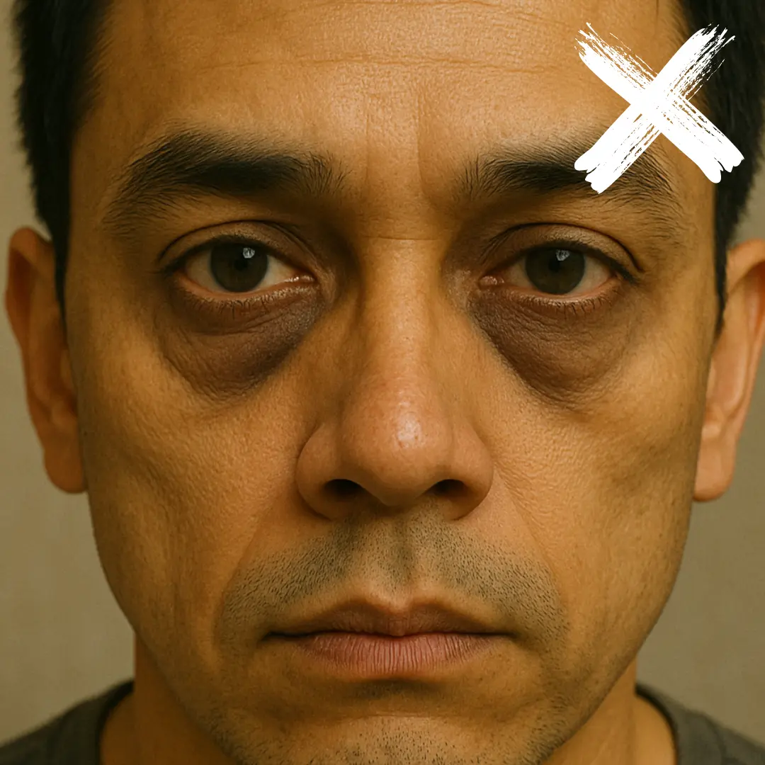 Front-view example of under-eye hollowing that may be better suited to volume restoration than fat removal